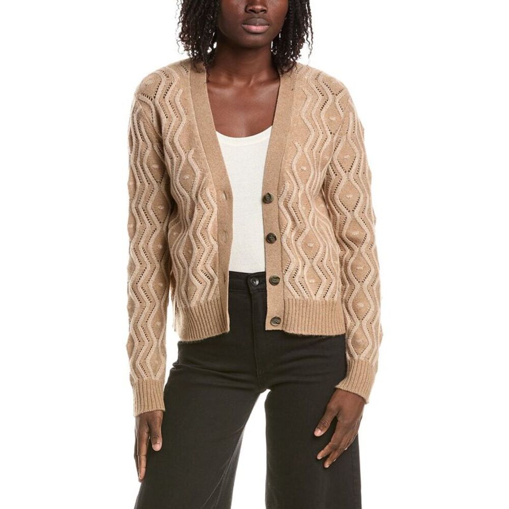 &Isla Womens  Maeve Plaited Cable 100% Cashmere Cardigan, Brown